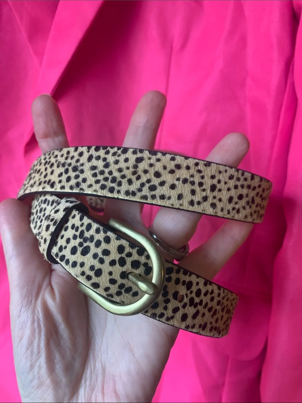 JCrew Spotted Calf Hair Belt in Tan and Black